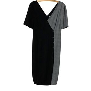 Fame and Partners | Dress Everly Houndstooth Sheath Black V Neck Midi- Size 14